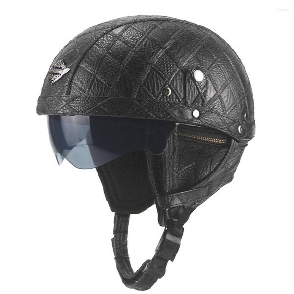 Caschi da moto Casco da moto Visiera retrò in pelle PU con colletto aperto Mezzo motore Accessori a doppia lente