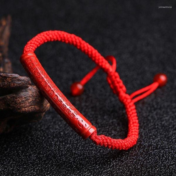 Bracciali a maglie Personalizzato Cuore cinabro rosso naturale Bracciale con perline meridiane Giada rotonda Tessitura a mano Gioielli Moda Uomo Donna Fortuna Amuleto