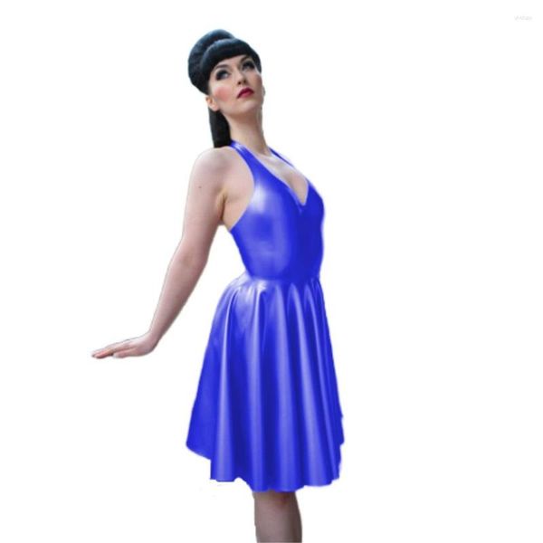 Повседневные платья Женщины мокрые платье для бодинового платья v Шея Flare Аналичная формальная танцующая клубная одежда. Большой размер