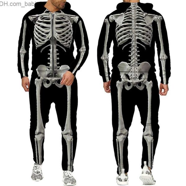 Fatos de treino masculinos Halloween Cosplay Skeleton Splanchna 3D All Over Print Fatos de treino com capuz Masculino Calças com capuz Conjunto de 2 peças Streetwear Ternos T230802