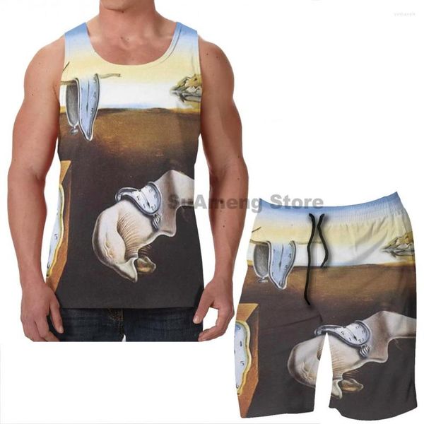 Fatos de Treino Masculino Verão Casual Estampado Engraçado Homens Regatas Mulheres THE PERSISTENCE OF MEMORY SALVADOR DALI Conjuntos de Shorts de Praia Conjuntos Fitness Colete