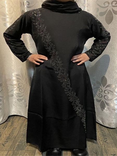 Ethnische Kleidung Schwarze muslimische Sets Kinder Abaya Dubai Arabisch Türkei Islam Mädchen Hijab Kleid für Kinder Kaftan Robe Ensembles Musulmane Habaya