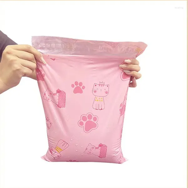 Geschenkpapier, rotes Kunststoff-Logo, 50 Stück/Los, Versandtaschen, selbstklebende Umschlagsiegel-Klebebeutel, rosa undurchsichtige Farbe, Kurier-Aufbewahrung Express