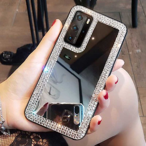 Handyhüllen Luxus Glitzer Diamant Make-up Spiegel Handyhülle für Samsung S20 S21 S22 S23 Plus + Ultra FE Note 9 10 20 Bling Strass Abdeckung L230731