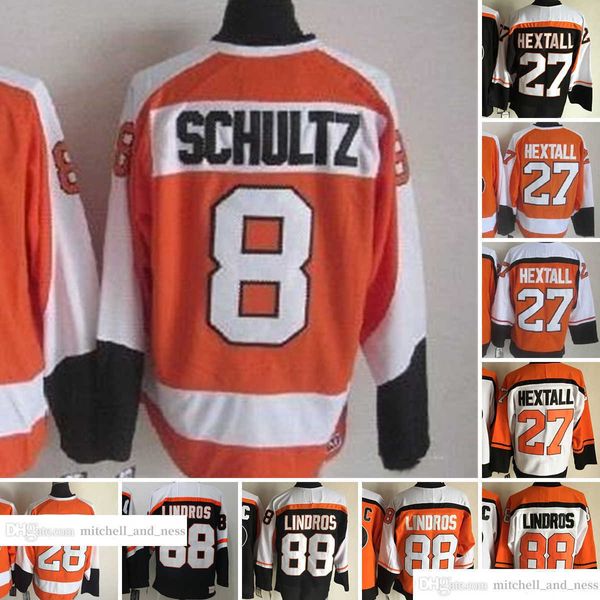 Movie Vintage Hockey 27 Ron Hextall Maglie Ricamo CCM 88 Eric Lindros 26 Brian Propp 8 Dave Schultz 28 Claude Giroux Maglia Bianco Oraneg Nero