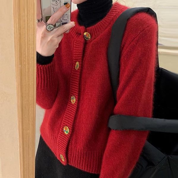 Kadın Sweaters Kırmızı Sweater Lazy Style 2023 Sonbahar ve Kış Hardigan Gevşek bir örgü ceket giyiyor
