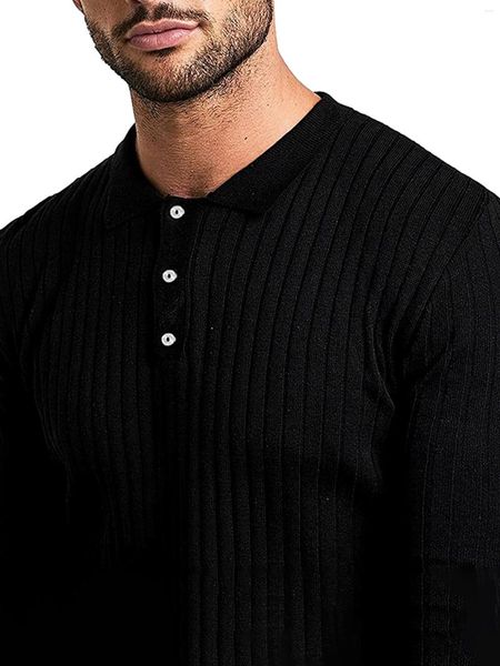 Erkekler Tişörtler Erkekler Klasik Düz Renk Uzun Kollu Yok Gömlek Düğmesi Aşağı Örme Taban Katmanı İlkbahar ve Sonbahar İçin