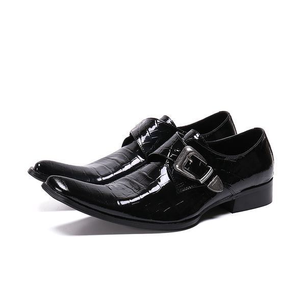 Christia Bella Men Business Office Sapatos De Couro Verdadeiro Dedo Do Pé Quadrado Men Oxford Shoes Black Fivela Monk Strap Strap Sapatos Calçados