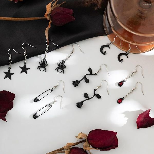 Baumelnde Ohrringe SO Halloween Spinne Mond Stern Pin Blumen Legierung Schmuck für Frauen Mode einfach Punk Party Geschenk Großhandel