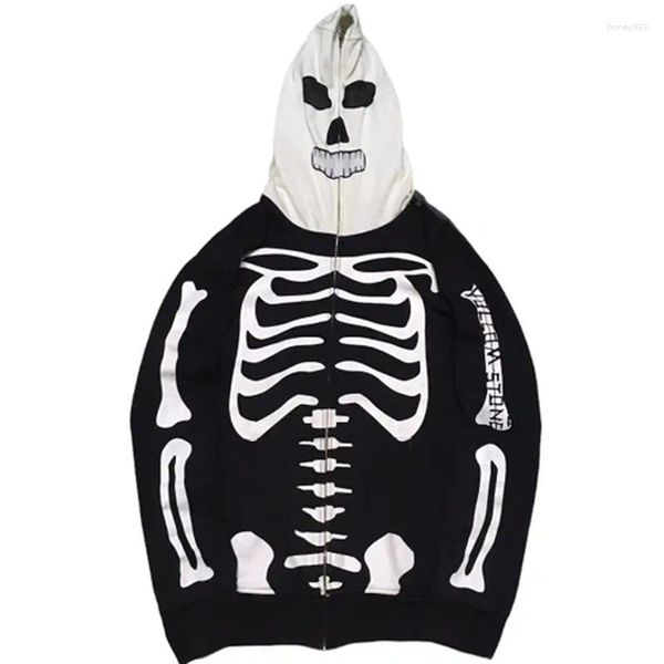 Damen Hoodies Full Zip Hoodie Skeleton Goth Sweatshirt Pull Langarm Schwarz Y2k Mode Herren Jacken Mäntel Kleidung