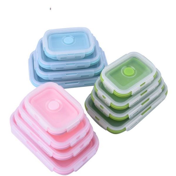 4 pz/set Silicone Pieghevole Scatole di Pranzo Rettangolo Pieghevole Bento Box Contenitore di Alimento Ciotola 350/500/800/1200 ml All'ingrosso