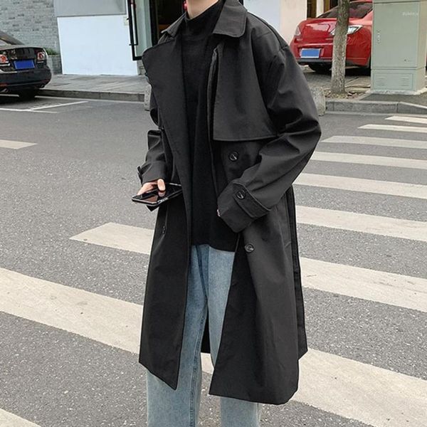 Trench da uomo Capispalla alla moda Cappotto da uomo di media lunghezza Cintura invernale oversize Colletto con tacca Primavera per strada