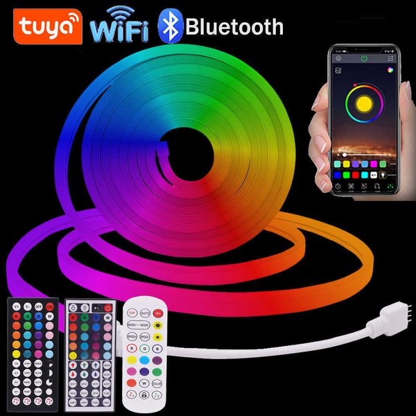 Tiras de LED Tuya Smart WiFi LED Strip Luzes de Néon DC 12V RGB LED Strip Bluetooth APP Controle Sinal de Néon Ao Ar Livre À Prova D 'Água Fita LED Flexível HKD230802