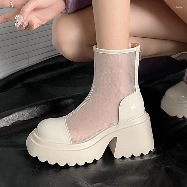 Stivali Stivali da donna in rete con lacci Stile britannico Punk Gotico Scarpe con plateau alla caviglia da donna Estate Donna Taglia 40