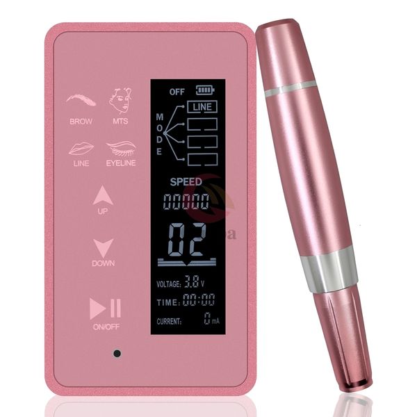 Тату -машина розовая цифровая панель с сенсорным экраном PMU Многофункциональное беспроводное устройство для пудры бровей для губ для глаз. 230809