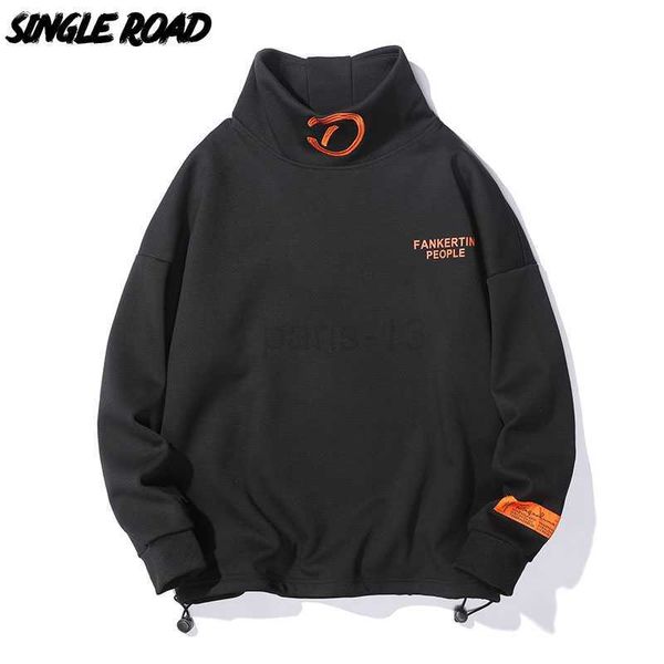 Moletons com capuz masculino Single Road Moletom de gola alta masculino Winter Fleece Oversized Sweatshirts Japanese Streetwear Harajuku Hip Hop Hoodie Masculino