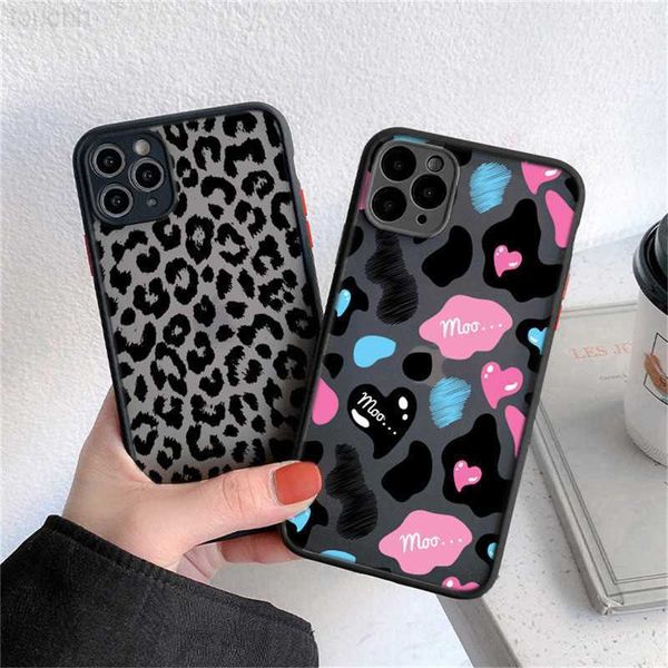 Capas de telefone celular Leopard Grain Leite Vaca Zebra Stripe Phone Case para iPhone 11 12 13 14 Pro Max X XR XS Max 7 8 14 Plus Clear Matte Hard PC Capa L230731