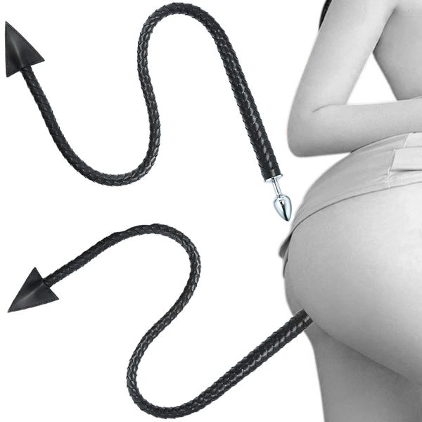 Giocattoli anali Metallo Perlina anale Butt Plug Stimolatore del punto G Schiavo Club Demone Cosplay SM Bondage erotico Frusta in pelle Coda del diavolo Coppia Giocattoli sessuali 230801