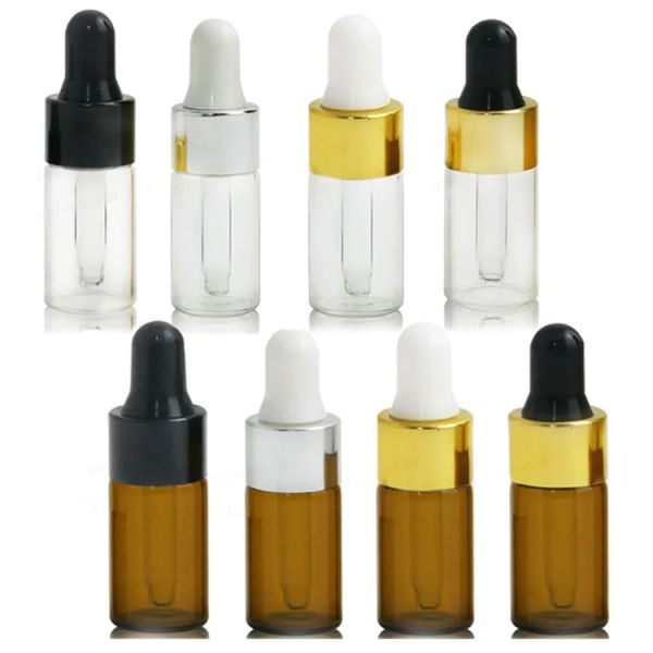 Großhandel 5 ml Aromatherapie Ätherisches Öl Flasche Klar/Bernstein Glas Tropfflasche Tragbare mit Glas Augentropfer Piepette Fläschchen