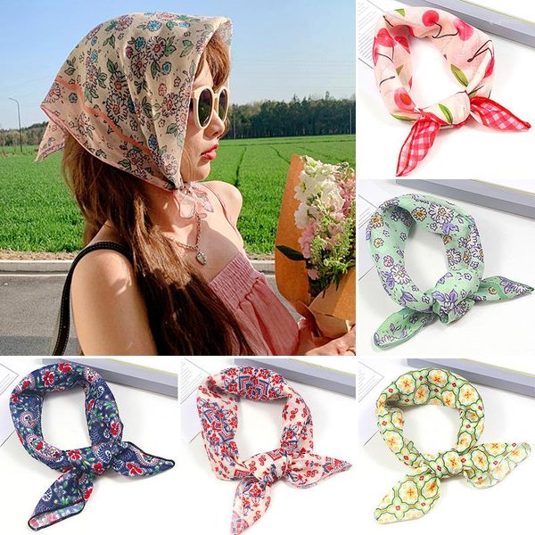 Cachecóis lindos lenços quadrados de seda de algodão bandanas mulheres meninas moda temperamento lenço bandana lenço de cabelo decorativo