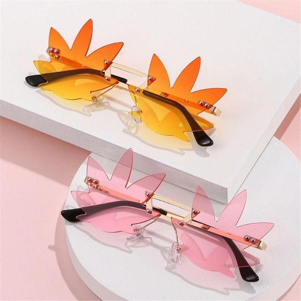 Óculos de Sol Moda Sem Aro Formato de Metal Feminino Masculino Óculos de Sol Decorativos para Festas Óculos de Formatura de Rua Exclusivos