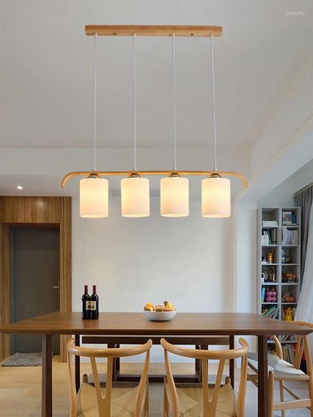 Lampade a sospensione 2023 Nordic Sala da pranzo Lampadario Illuminazione per interni Lampada a sospensione a Led per bar da cucina Soffitto in legno a sospensione in vetro chiaro