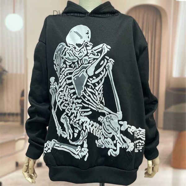 Herren Hoodies Sweatshirts Hip Hop Grunge Skull Kiss Print Hoodie Herren Paar Sweatshirt Pull Goth Y2k Kleidung Sweats Ins Neuer Trend Winter Pullover Z230802