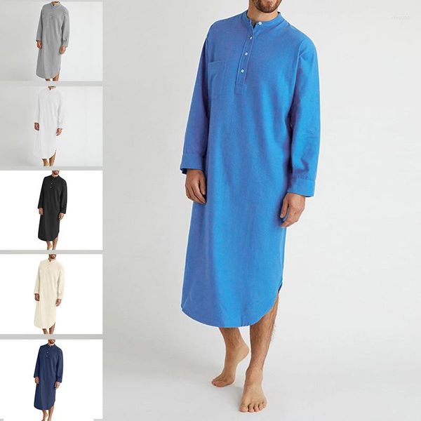 Ethnische Kleidung, muslimische Herren-Robe, langärmelig, lässig, männlich, Abaya-Baumwolle, Nachthemd, knielang, arabische Tunika, Hemden, Schwarz, Jubba Thobe, Weiß