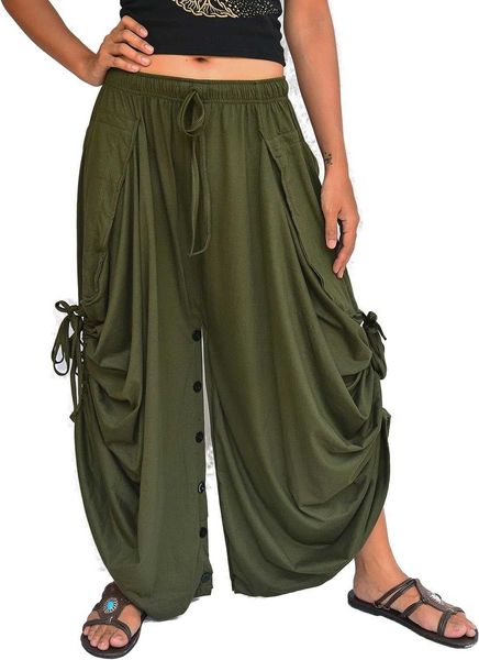 Pantaloni Harem da Donna Pantaloni Palazzo Dhoti Pantaloni Lounge Trasformabili in Gonna 2 Tasche Cotone