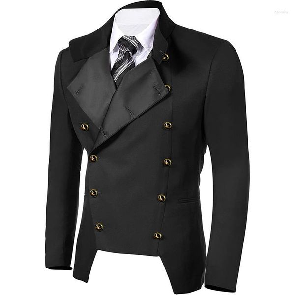 Erkek Ceketler Steampunk Black Beyaz Ceket Retro Vintage Ceket Gotik Askeri Blazer Victoria Performans Kostümü