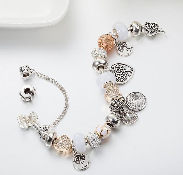 Pingente em forma de coração Pandora Snake Chain Charm Bracelets para mulheres com logotipo original Pandora Girls Jóias Acessórios de moda