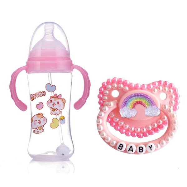 Baby Teethers Brinquedos 2 Cores Garrafas de Leite Fantasias Adereços Garrafa para Adultos com 100 chupetas artesanais ddlg Papai 230802