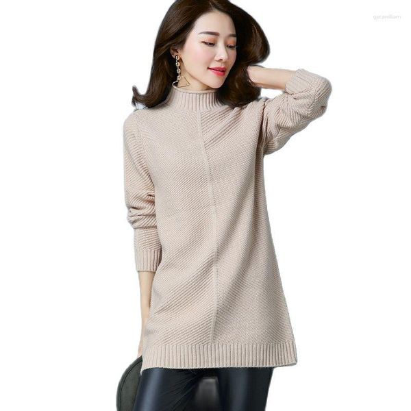 Kadın Sweaters 2023 Sonbahar Kış Sweater Kadın Koreli versiyonu orta uzunlukta kalın yarım yüksek yakalı gevşek dış yün forması ile.