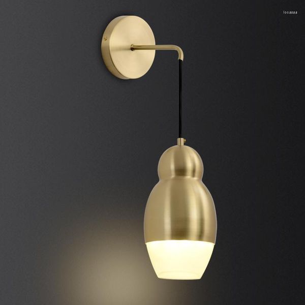 Lampada da parete Nordic Modern Gourd Brass Lampade da comodino minimalista americano Ristorante El Corridor Camera da letto Lampade a sospensione