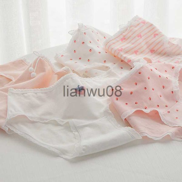 Mutandine 2022 Mutandine per adolescenti rosa Mutandine per intimo fragola Mutande di pizzo 3 pezzi Slip ragazza con fiocco Comodo cotone Abbigliamento per bambini x0802