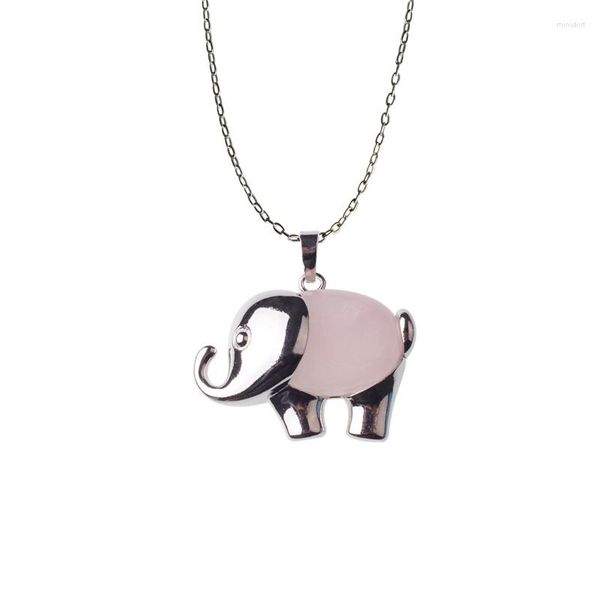 Collane con ciondolo Collana con elefante rosa Girocollo Gioielli in pietra naturale Donna Boho Moda bohémien Regalo unico fatto a mano