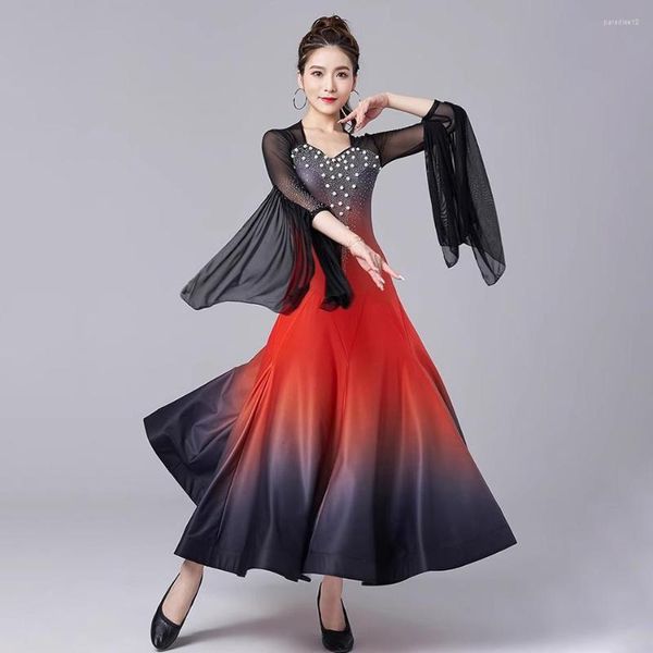 Stage Wear Collor Change Lotus Design Long Female Latin Dance Dress Women Ballroom Samba Rumba Performance Dancewear 9043