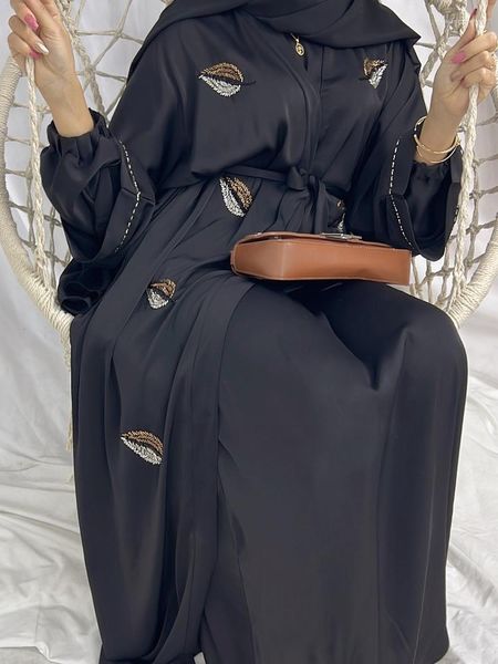 Roupas étnicas Eid Muslim Kimono Abaya Modest Hijab Dress Handmade Frisado Summer Open Abayas For Women Dubai Islamic Party Kaftan Robe