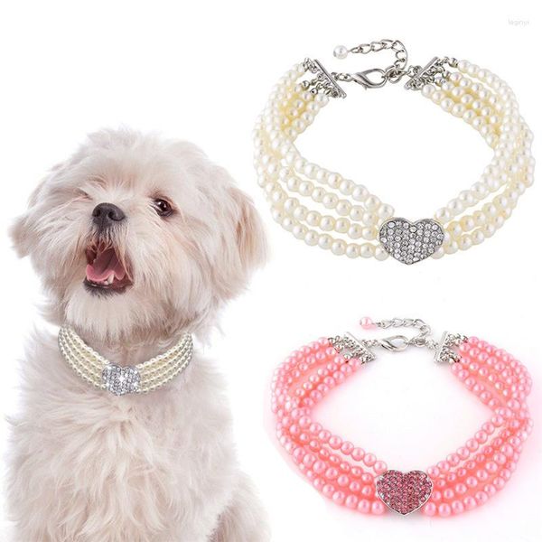 Köpek yakaları küçük gerdanlık dört sıra inci kolye yaka parlak rhinestone kalp şekli