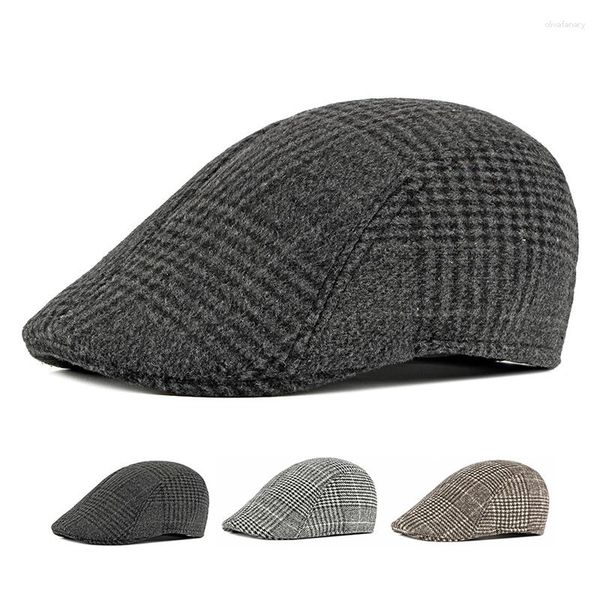 Boinas Outono Inverno Grosso Sboy Caps Masculino Classic Herringbon Beret Flat Vintage Gatsby Painters Hats Driver Ivy Hat Boina