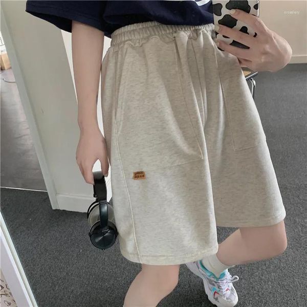 Shorts femininos solta perna larga cinco pontos Sweat mulheres de verão na cintura alta combina com calça de moletom de streetwear da moda