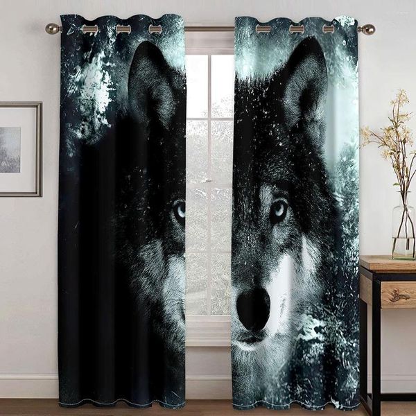 Cortina pronta boho bohemia lobo animal 2 peças cortinas finas para sala de estar quarto janela cortina decoração