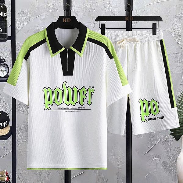 Männer Trainingsanzüge Korea Mode Anzug Laufen Schwarz Weiß Sets Kleidung Sport Jogger Training Mann Polo-Shirt Kurze Hosen