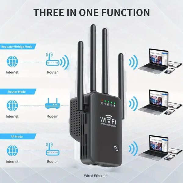 Aumente o sinal WiFi da sua casa até 2640sq.ft e conecte 25 dispositivos com o WiFi Extender 300Mbps Booster!