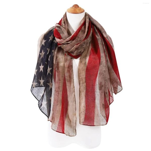 Schals Vintage Amerikanische Flagge Schal Lange Weiche USA 4. Juli Stern Gestreiften Strand Wrap Große Größe Tücher Hijab Frauen Accessoires