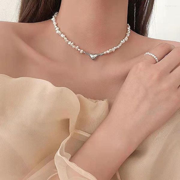 Choker 2023 Koreanische Perle Kette Halskette Magnetische Herz Anhänger Für Frauen Mädchen Mode Schmuck Braut Engagement Geschenke