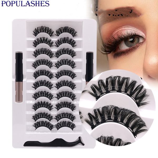 Falsche Wimpern, zehn Paar russisches Volumen-Magnet-Set mit 2 Flaschen flüssiger Eyeliner, magnetische, flauschige, gekräuselte Wimpern, s 230801