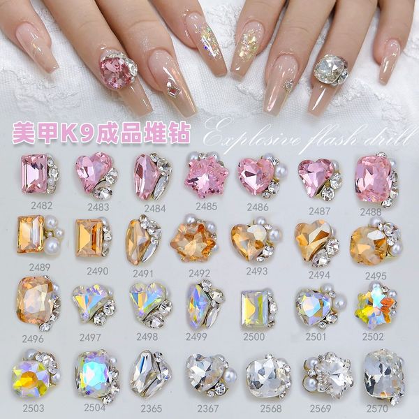 1 Pçs Luxo Pile Nail Art Diamante Decorado com Pérola, 3D Vidro Brilhante Gem Strass Manicure Enfeites Para Meninas Mulheres Unhas Artesanato DIY