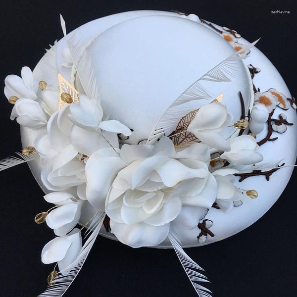 Acessórios para a cabeça chapéu de festa à noite feminino acessórios para cabelo de noiva bordado flores feitas à mão 2023