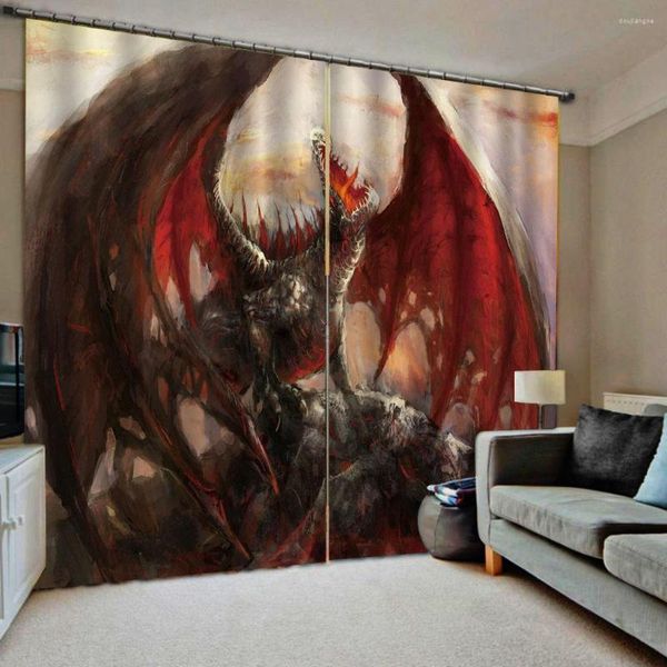 Cortina Personalize o filme 3D Dragon Design Duas cortinas de janela finas de cortina para decoração do quarto da sala de estar 2 peças